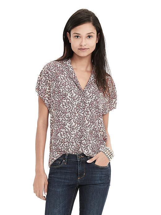 Banana Republic Womens Bird Print Crepe Short Sleeve Blouse Size L - Cocoon