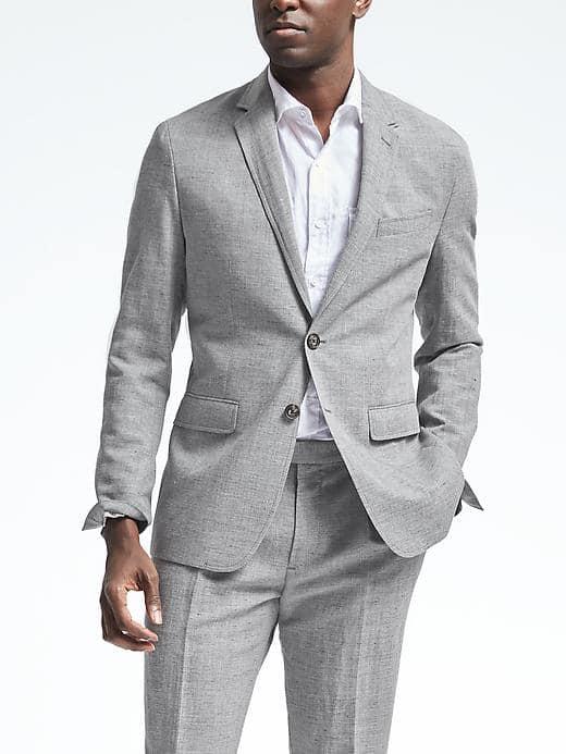 Banana Republic Mens Slim Heritage Gray Wool Linen Suit Jacket - Light Gray
