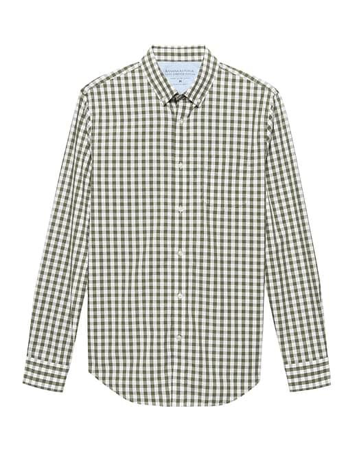 Banana Republic Mens Grant Slim-fit Luxe Poplin Gingham Shirt Flight Jacket Size Xxs