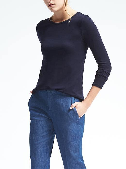 Banana Republic Long Sleeve Modal Crew Tee - Preppy Navy
