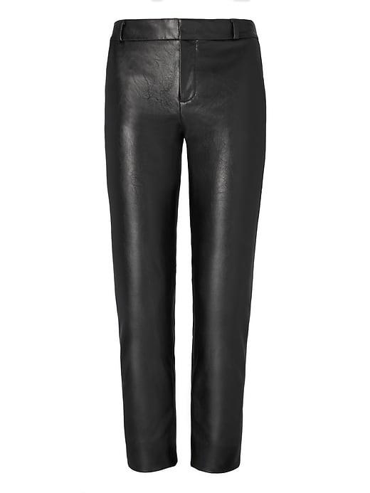 Banana Republic Womens Petite Avery Straight-fit Vegan Leather Moto Ankle Pant Black Size 0