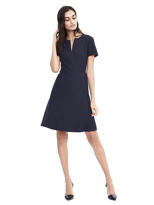 Banana Republic Womens Short Sleeve A Line Vee Neck Dress - Preppy Navy