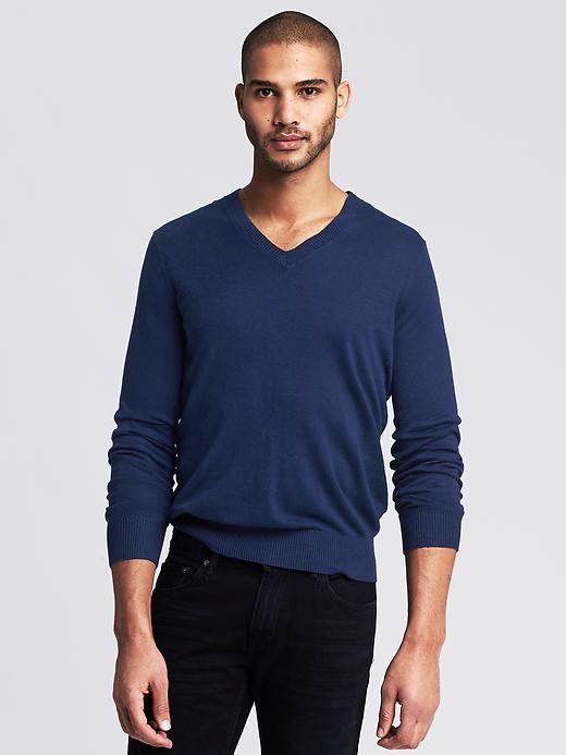 Banana Republic Mens Silk/linen Vee Pullover Size L Tall - Blue Glory