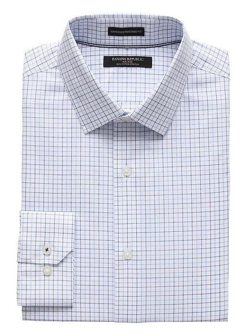 Banana Republic Mens Camden Standard-fit Non-iron Grid Shirt Riviera Blue Size M
