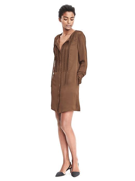 Banana Republic Womens Ruffle Trim Shirt Dress - Caramel