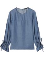 Banana Republic Womens Tencel Chambray Tie-cuff Top Chambray Blue Size Xs