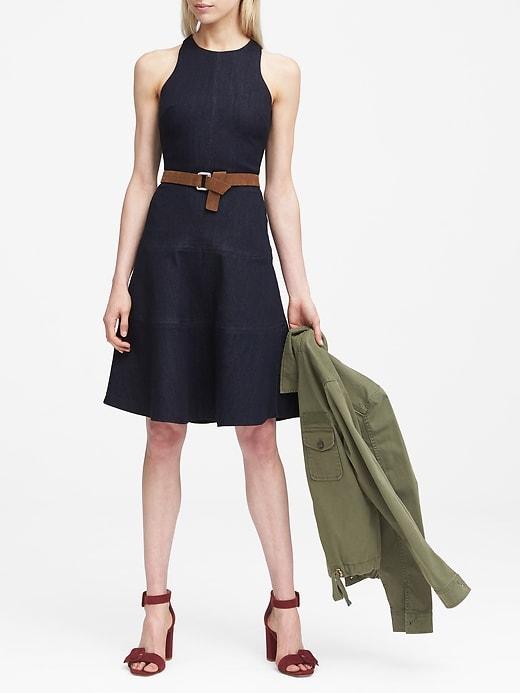 Banana Republic Womens Paneled Denim Fit-and-flare Dress Dark Denim Size 0