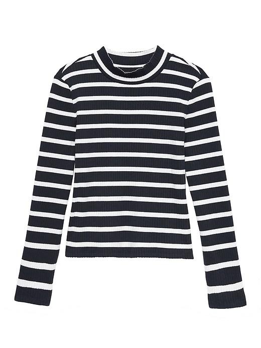 Banana Republic Womens Ribbed Crop Mock-neck T-shirt Navy Blue Size Xl