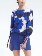 Banana Republic Easy Care Floral Bow Sleeve Top - Blue Floral