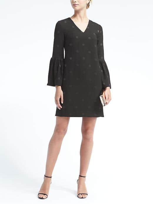 Banana Republic Womens Dot Bell Sleeve Shift Dress - Black Dot