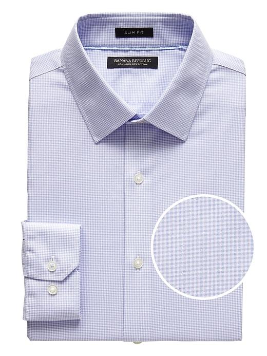 Banana Republic Mens Grant Slim-fit Non-iron Gingham Dress Shirt Lavender Purple Size L