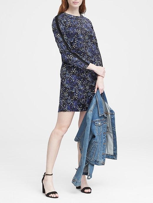 Banana Republic Womens Petite Print Pom-pom Shift Dress Blue Print Size 0