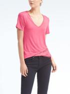 Banana Republic Womens Short Sleeve Modal Vee Tee - Neon Coral Reef