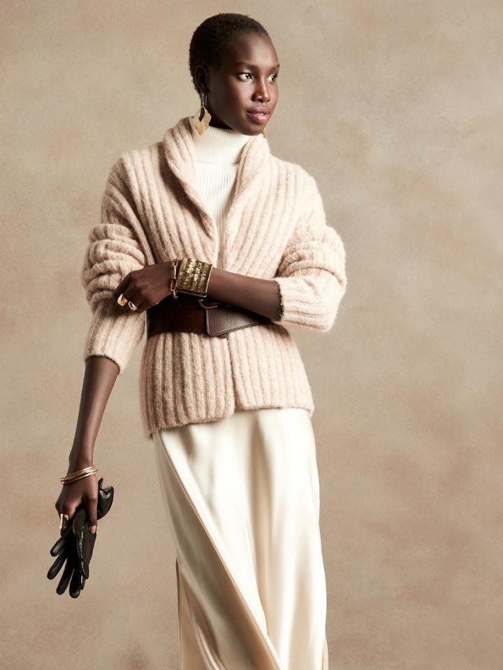 Petite Alpaca-blend Shawl-collar Cardigan Sweater