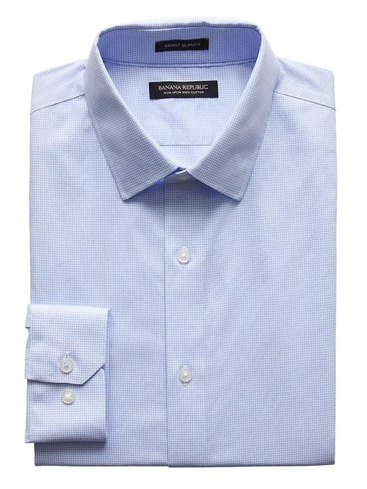 Banana Republic Mens Grant Slim-fit Non-iron Gingham Shirt Marfa Blue Size M