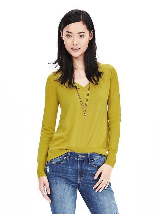 Banana Republic Womens Extra Fine Merino Wool Trapeze Pullover Size L - Bright Celery