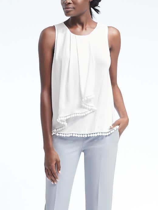 Banana Republic Womens Pom Pom Cascade Tank - White