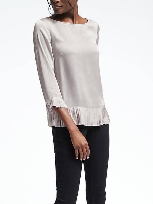 Banana Republic Long Sleeve Ruffle Hem Shirt - Gray Texture