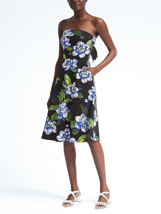 Banana Republic Womens Floral Ponte Strapless Dress - Black Floral