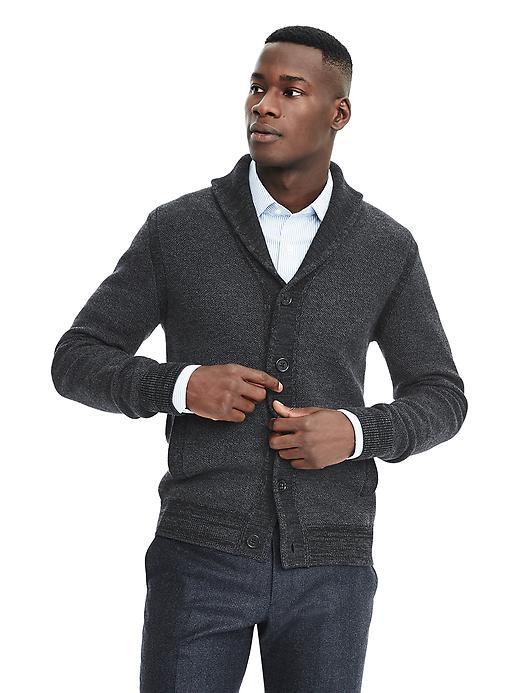 Banana Republic Mens Merino Honeycomb Shawl Cardigan - Sharp Gray