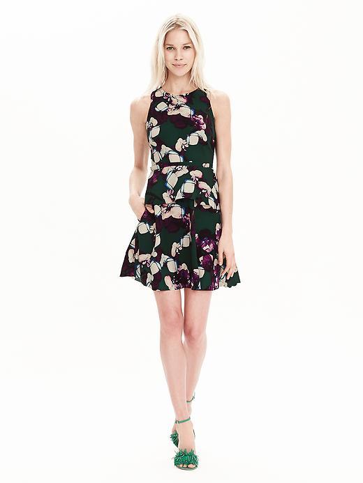 Banana Republic Womens Floral Peplum Dress Size 0 Petite - Deep Hunter