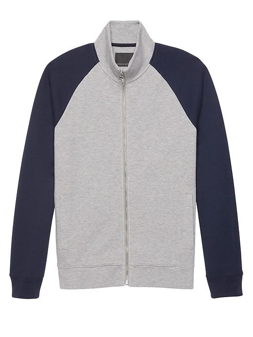 Banana Republic Mens Moisture-wicking Color Block Full-zip Sweatshirt Jacket Heather Gray Size L