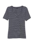 Banana Republic Womens Supima Cotton Pocket V-neck T-shirt Blue Stripe Size L