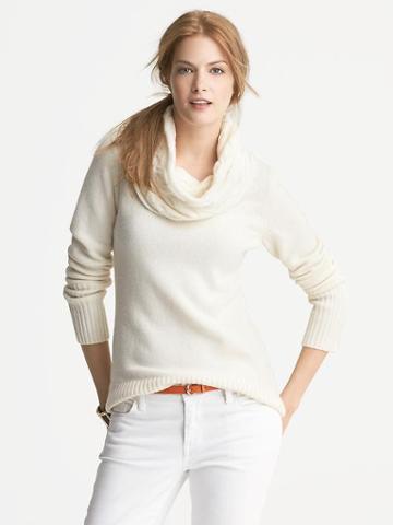 Banana Republic Cable Knit Cowl Neck Pullover - Cream