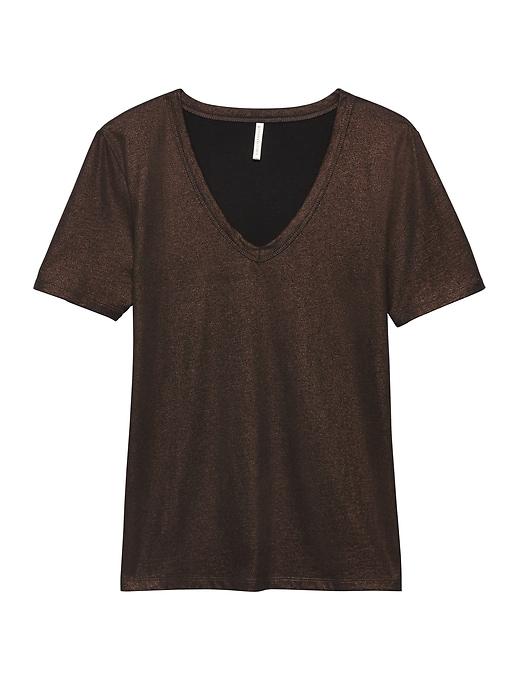 Banana Republic Womens Supima Cotton V-neck T-shirt Copper Metallic Size M