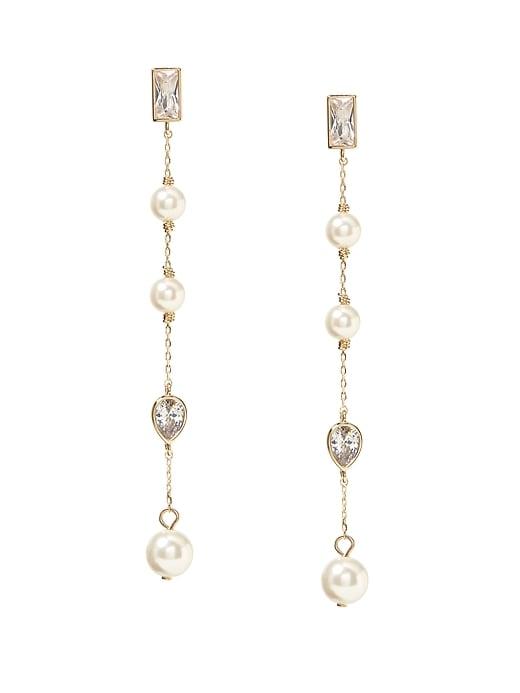 Banana Republic Womens Geo Stone Pearl Linear Earring Gold Size One Size
