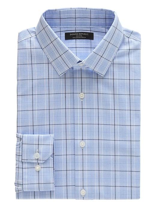 Banana Republic Mens Grant Slim-fit Non-iron Plaid Shirt Blue Ice Size M