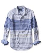 Banana Republic Mens Camden Fit Custom 078 Wash Variegated Stripe Shirt Size L Tall - Marina Blue