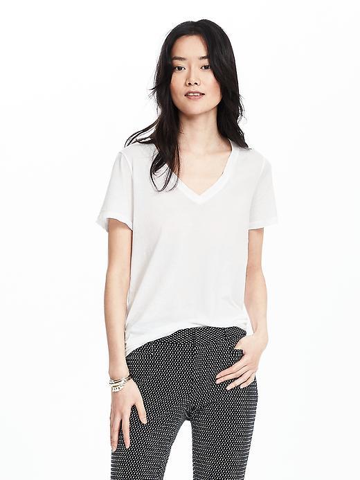 Banana Republic Womens Essential Pima Cotton Vee Tee Size L - White