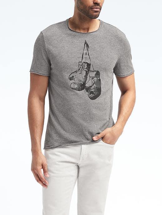 Banana Republic Mens Boxing Gloves Graphic Tee - Gray Sky