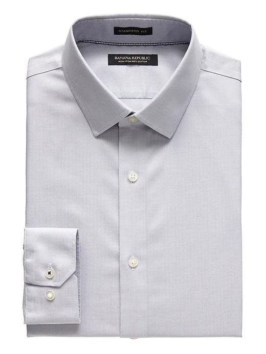 Banana Republic Mens Camden Standard-fit Non-iron Herringbone Dress Shirt Light Gray Size Xs