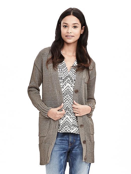 Banana Republic Womens Metallic Boyfriend Cardigan Size Xs Petite - Gold Bridge