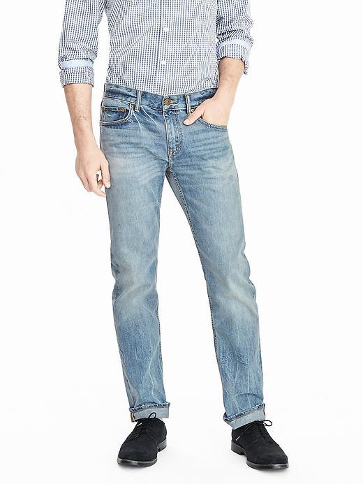 Banana Republic Mens Slim Light Wash Destructed Jean Size 34w 36l Tall - Light Blue