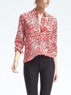 Banana Republic Womens Dillon Fit Palm Print Blouse - Blush