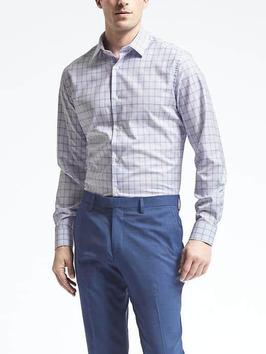Banana Republic Mens Camden Fit Supima Cotton Windowpane Shirt - Blue Orchid