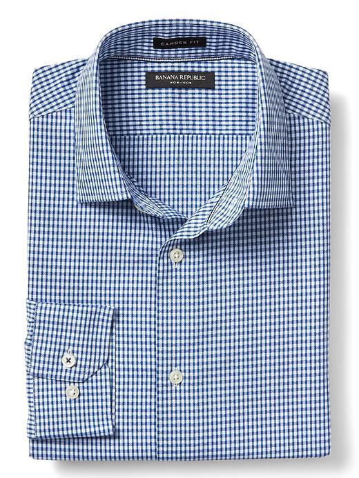 Banana Republic Mens Camden Fit Non Iron Dobby Gingham Shirt - Blue Multi