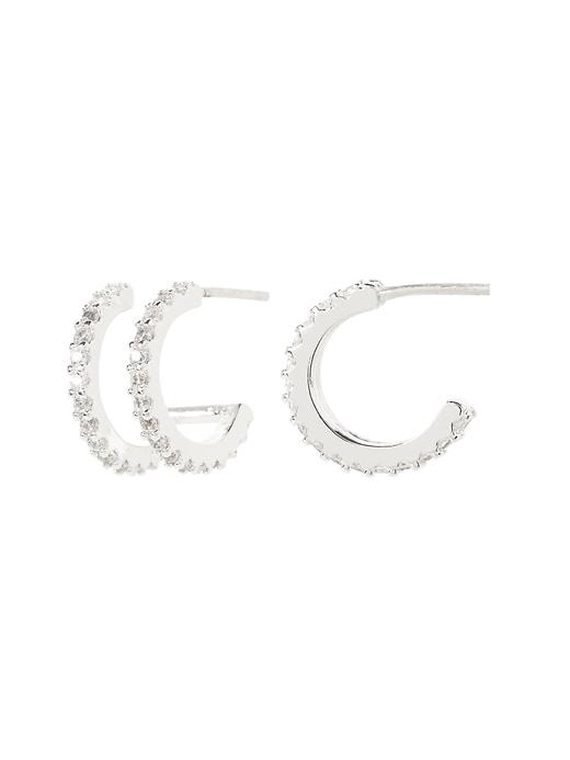 Banana Republic Womens Double Pav Huggie Hoop Earring Silver Size One Size