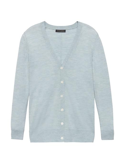 Banana Republic Womens Machine-washable Merino Boyfriend Cardigan Sweater Heather Light Blue Size L