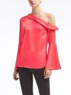 Banana Republic Womens One Shoulder Flare Sleeve Top - Bright Coral