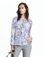 Banana Republic Womens Pleated Ruffle Top Size L - Br Spice Paisley Blue