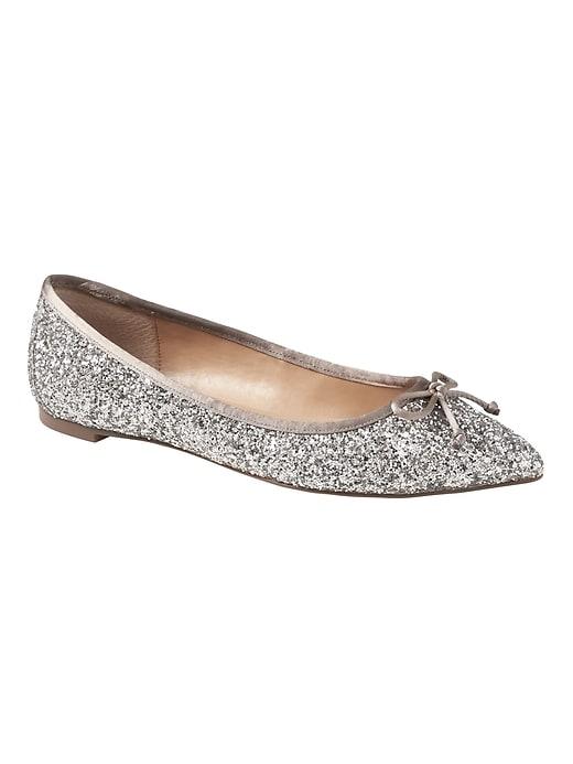 Banana Republic Womens Pointed-toe Robin Glitter Ballet Flat Silver Glitter Size 6