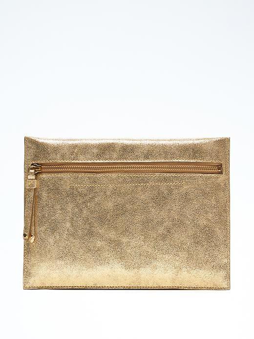 Banana Republic Italian Leather Zip Clutch - Gold