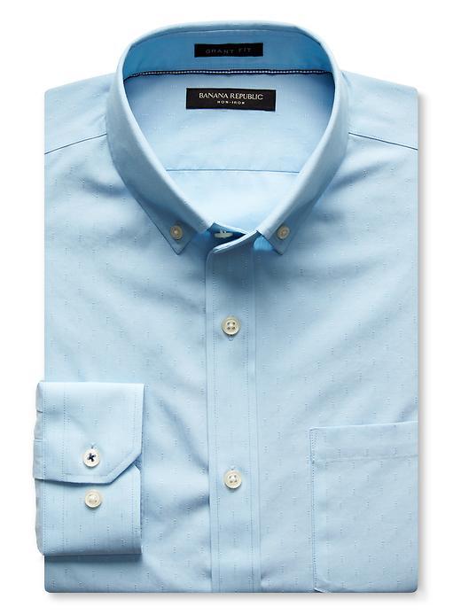Banana Republic Mens Camden Fit Chambray Non Iron Shirt Size L Tall - Light Blue