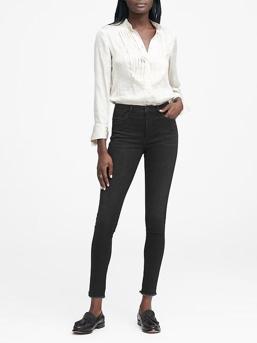 Banana Republic Womens Legging-fit Black Jean With Fray Hem Black Size 32