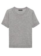 Banana Republic Womens Petite Machine-washable Merino Short-sleeve Crew Heather Gray Size M