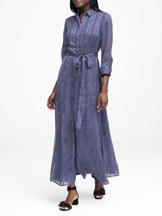 Banana Republic Womens Herringbone Maxi Shirt Dress Blue Herringbone Size 6